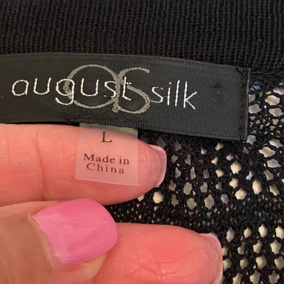 August Silk Womens Open Front Knit Cardigan L Black Lightweight Witchy Goth Swim - Picture 4 of 8